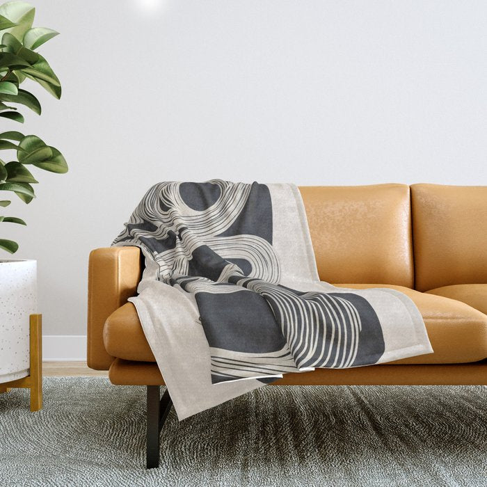 Continuous Flow - Monochrome Abstract Design Throw Blanket Gallery Image 1