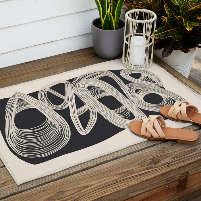 Continuous Flow - Monochrome Abstract Design Outdoor Rug Gallery Image 2