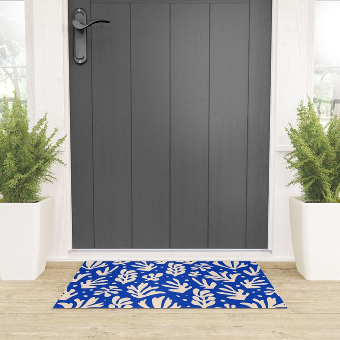 matisse pattern with leaves in blu Welcome Mat Gallery Image 3