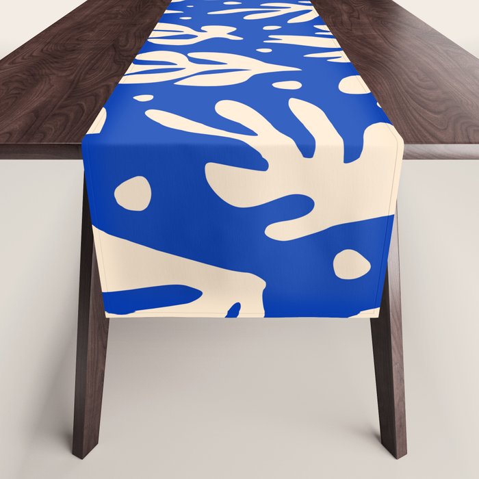 matisse pattern with leaves in blu Table Runner Gallery Image 1