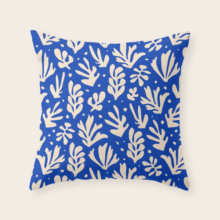 matisse pattern with leaves in blu Throw Pillow Gallery Image 6