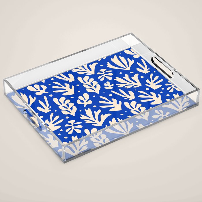 matisse pattern with leaves in blu Acrylic Tray Gallery Image 1