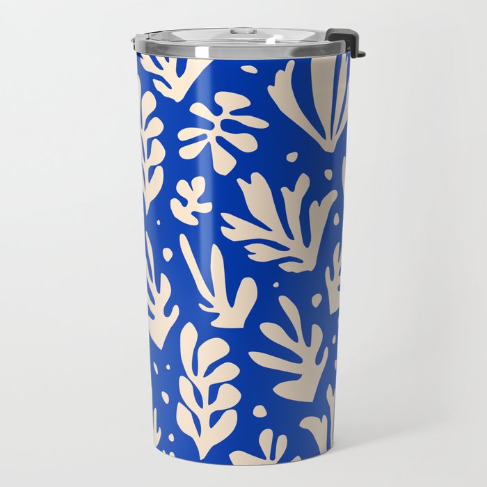 matisse pattern with leaves in blu Travel Mug Gallery Image 2