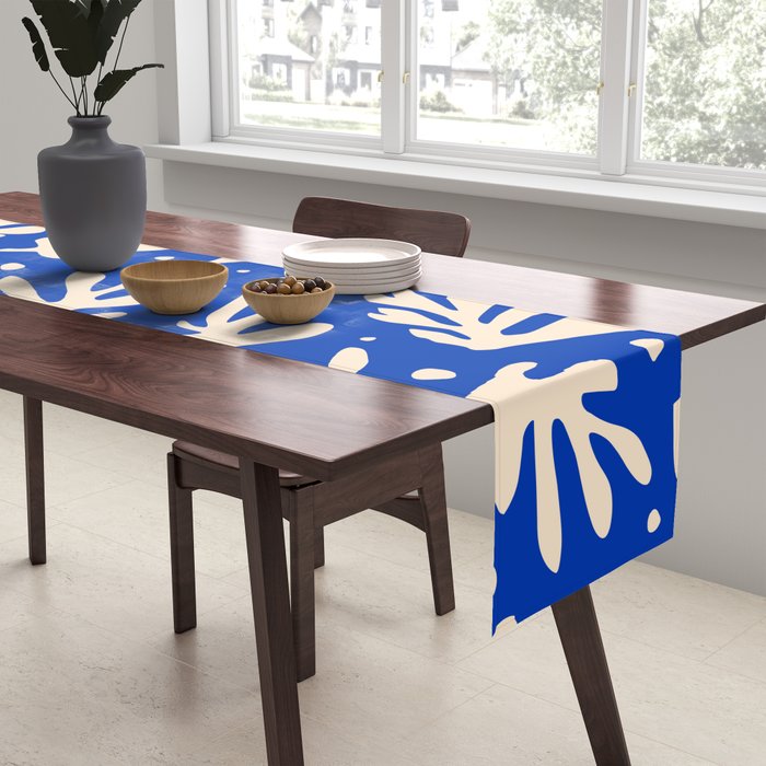 matisse pattern with leaves in blu Table Runner Gallery Image 2