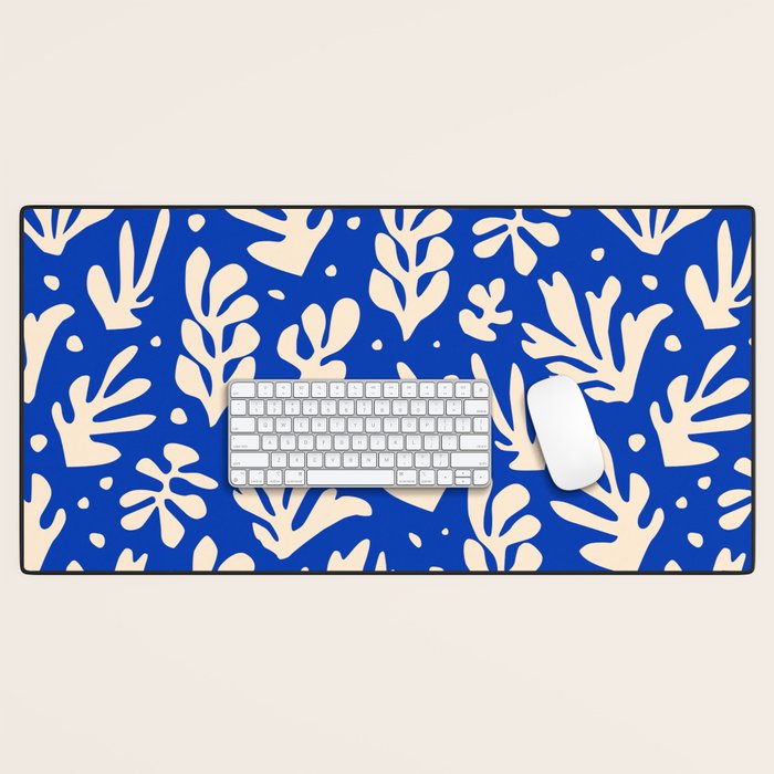 matisse pattern with leaves in blu Desk Mat Gallery Image 1