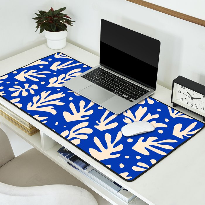matisse pattern with leaves in blu Desk Mat Gallery Image 2