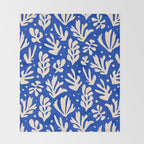 matisse pattern with leaves in blu Throw Blanket Gallery Image 2