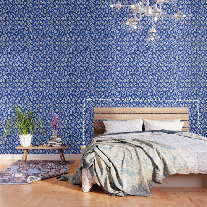 matisse pattern with leaves in blu Wallpaper Gallery Image 1
