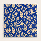 matisse pattern with leaves in blu Wood Wall Art Gallery Image 1