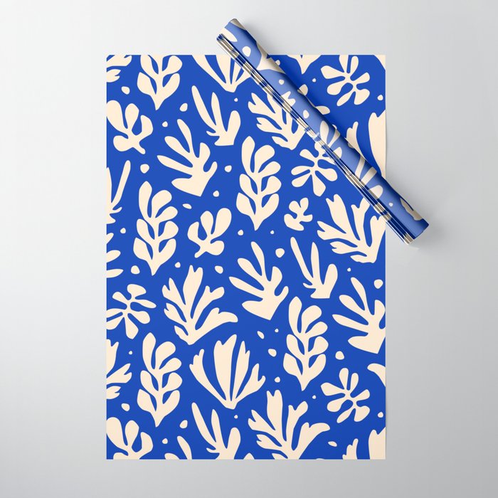 matisse pattern with leaves in blu Wrapping Paper Gallery Image 1