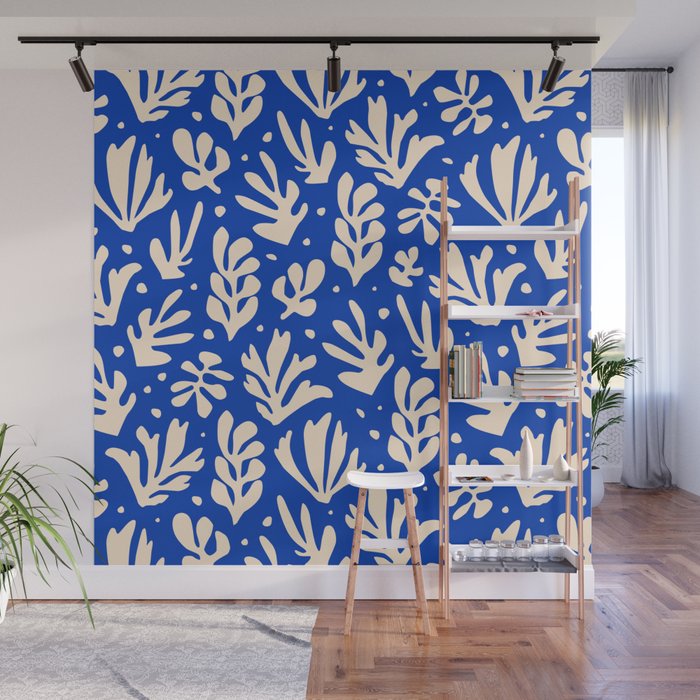 matisse pattern with leaves in blu Wall Mural Gallery Image 1