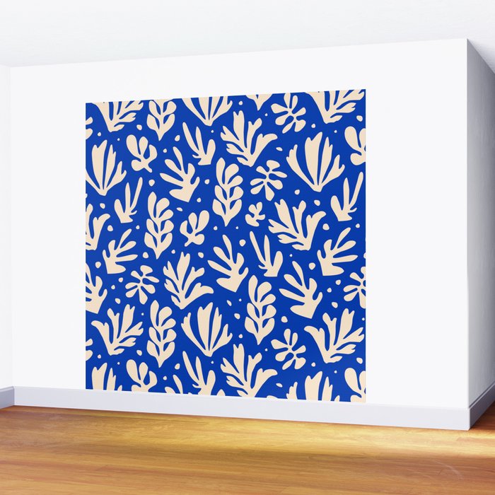 matisse pattern with leaves in blu Wall Mural Gallery Image 2