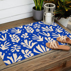 matisse pattern with leaves in blu Outdoor Rug Gallery Image 2