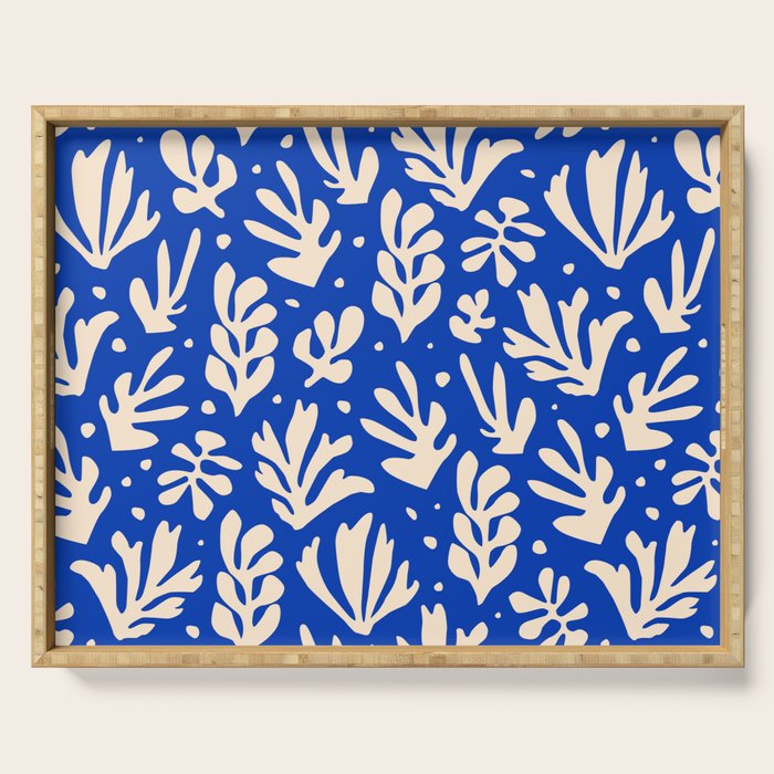 matisse pattern with leaves in blu Serving Tray Gallery Image 1