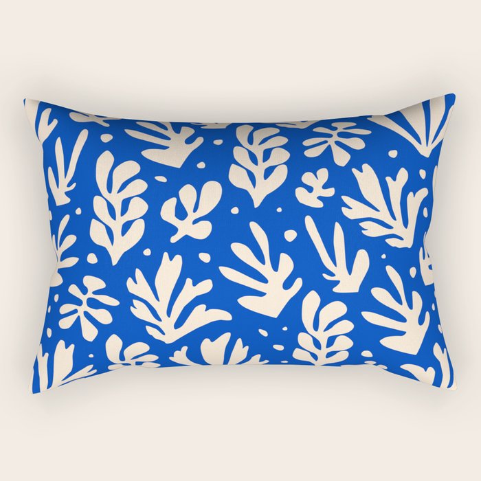 matisse pattern with leaves in blu Rectangular Pillow Gallery Image 1