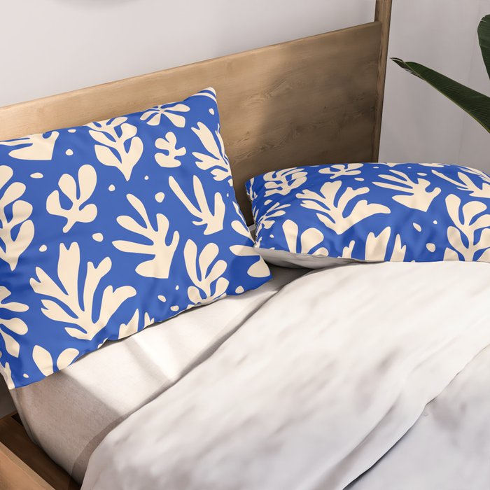 matisse pattern with leaves in blu Pillow Sham Gallery Image 2
