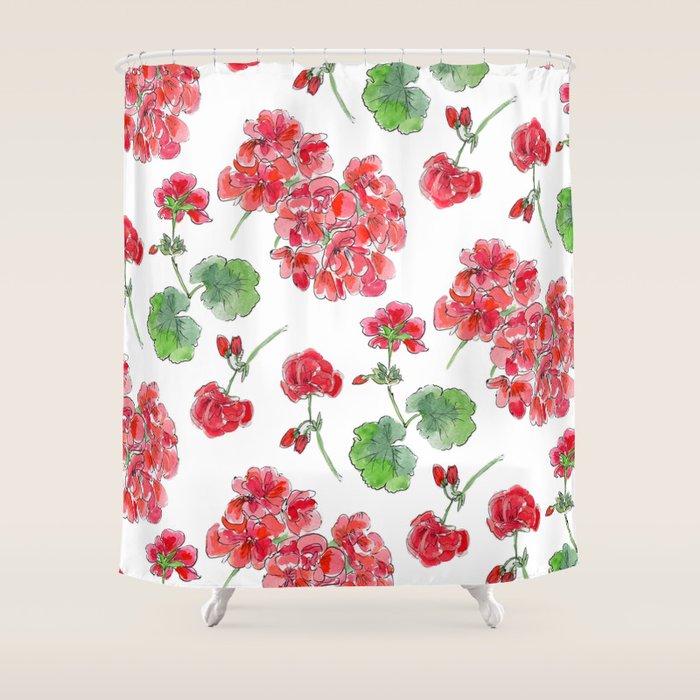 Red Geranium Pattern Shower Curtain Gallery Image 1