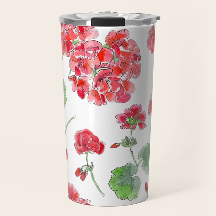 Red Geranium Pattern Travel Mug Gallery Image 1