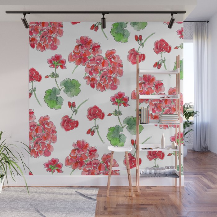 Red Geranium Pattern Wall Mural Gallery Image 1