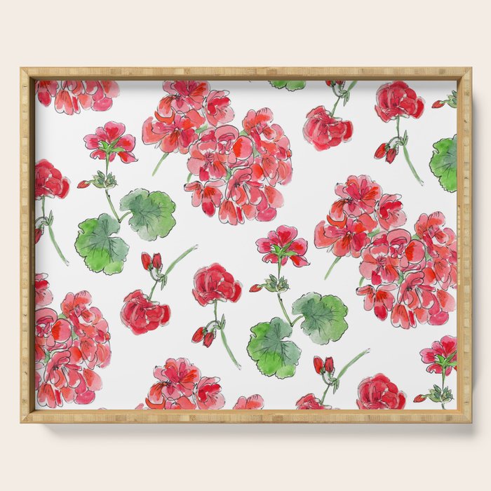 Red Geranium Pattern Serving Tray Gallery Image 1