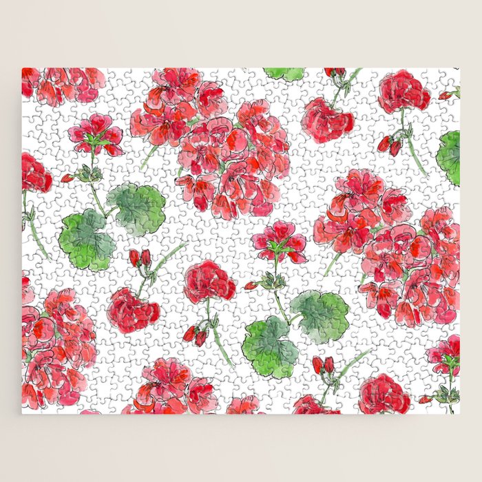 Red Geranium Pattern Jigsaw Puzzle Gallery Image 1