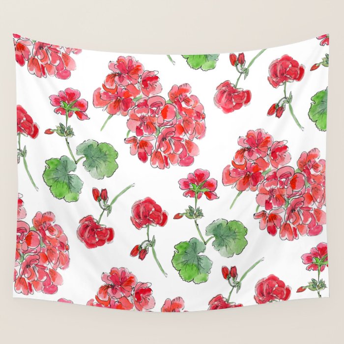 Red Geranium Pattern Wall Tapestry Gallery Image 4
