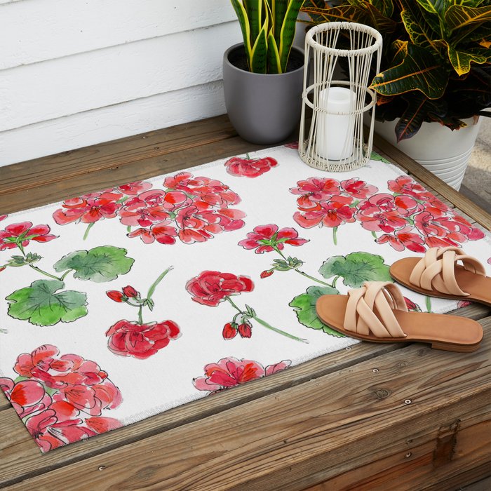 Red Geranium Pattern Outdoor Rug Gallery Image 2