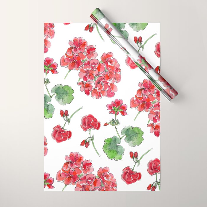 Red Geranium Pattern Wrapping Paper Gallery Image 1