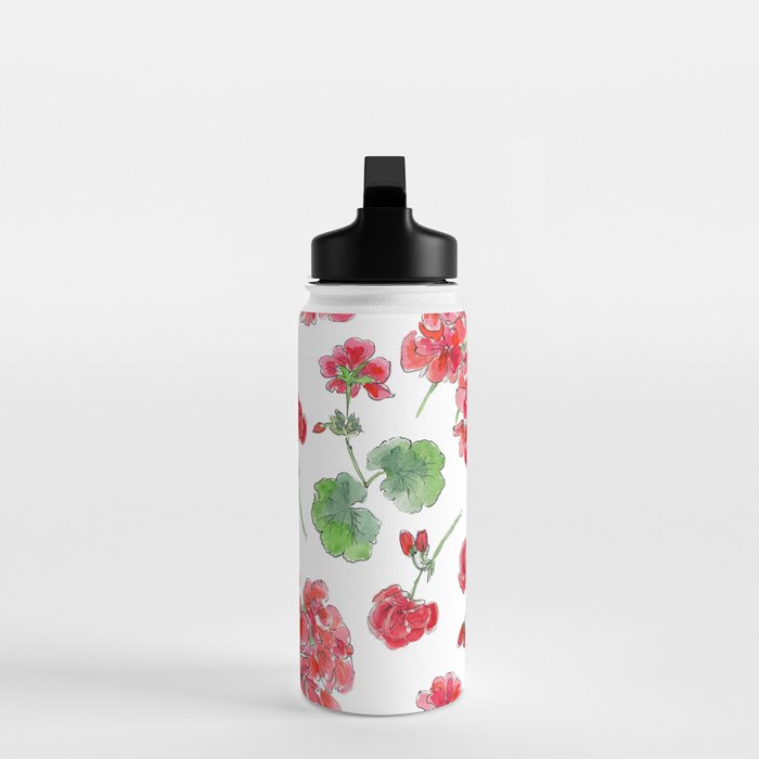 Red Geranium Pattern Water Bottle Gallery Image 3