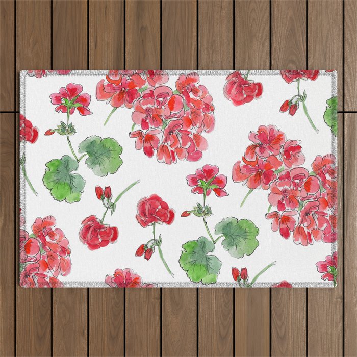 Red Geranium Pattern Outdoor Rug Gallery Image 1