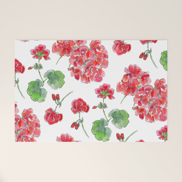 Red Geranium Pattern Welcome Mat Gallery Image 1