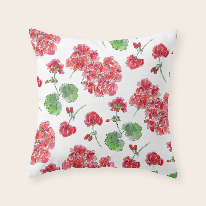 Red Geranium Pattern Throw Pillow Gallery Image 1