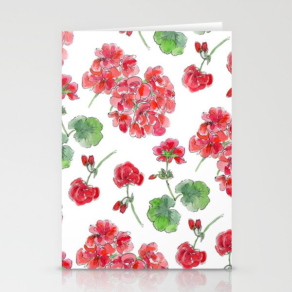 Red Geranium Pattern Stationery Card Gallery Image 2