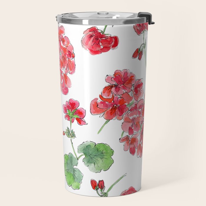 Red Geranium Pattern Travel Mug Gallery Image 2