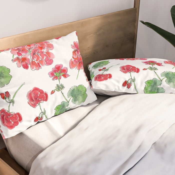 Red Geranium Pattern Pillow Sham Gallery Image 2