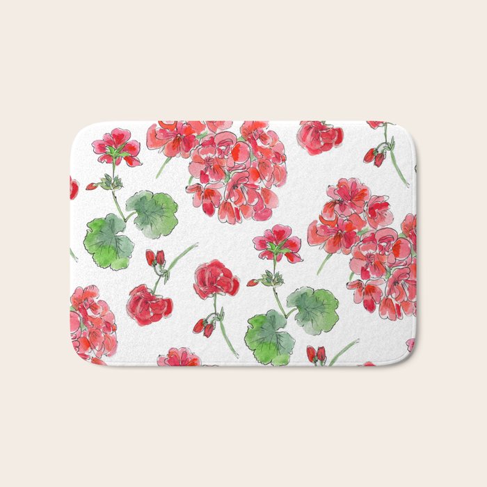 Red Geranium Pattern Bath Mat Gallery Image 1