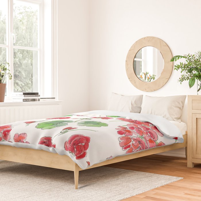 Red Geranium Pattern Duvet Cover Gallery Image 2