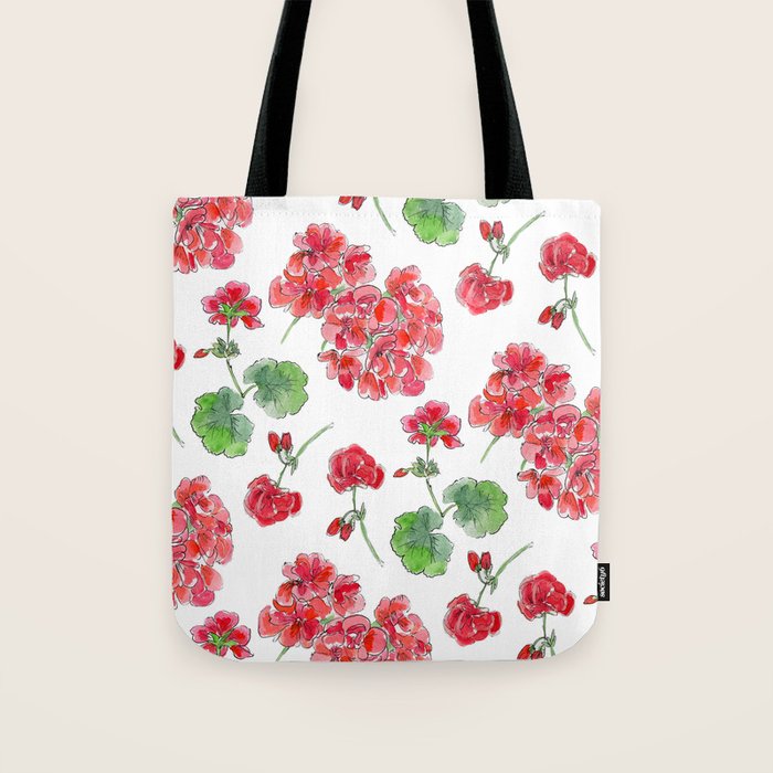 Red Geranium Pattern Tote Bag Gallery Image 1
