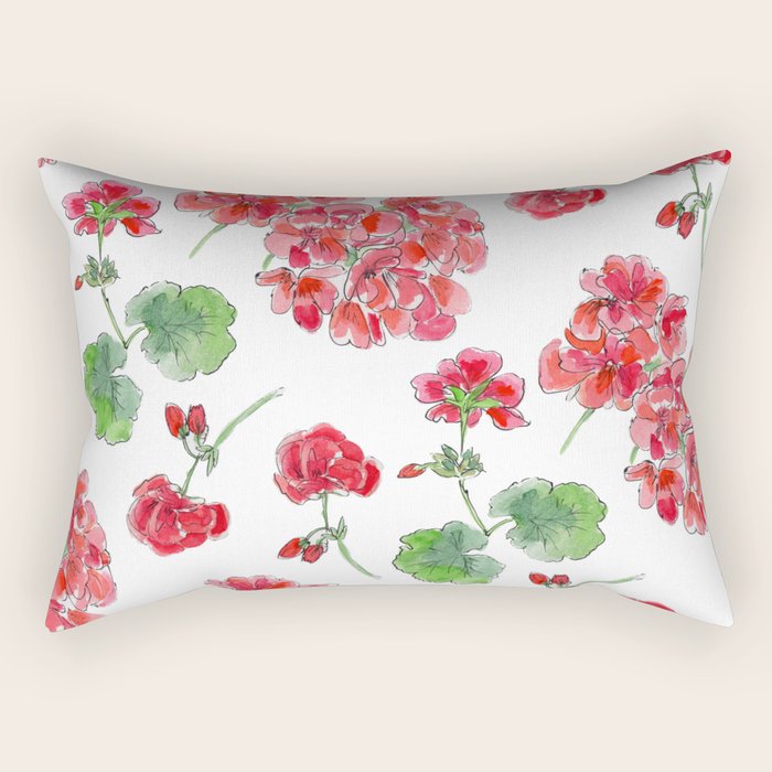 Red Geranium Pattern Rectangular Pillow Gallery Image 1