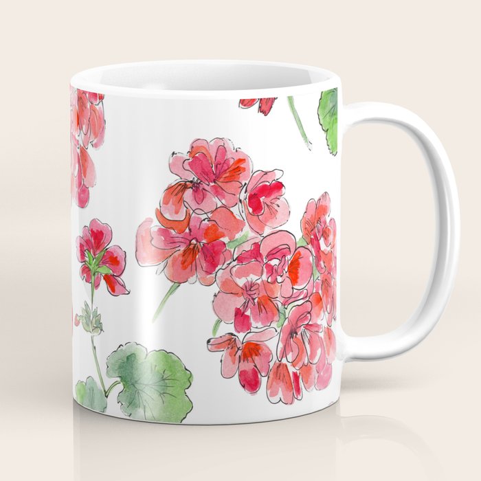Red Geranium Pattern Coffee Mug Gallery Image 1