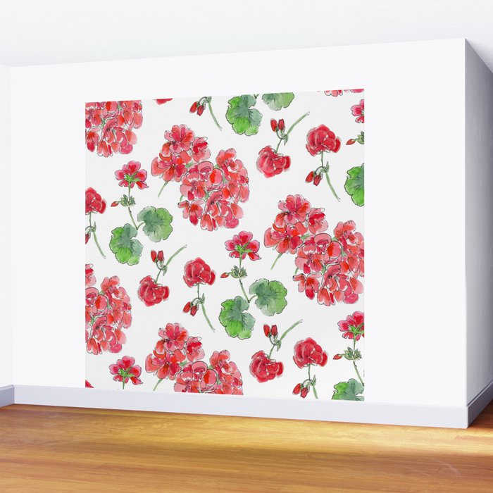 Red Geranium Pattern Wall Mural Gallery Image 2