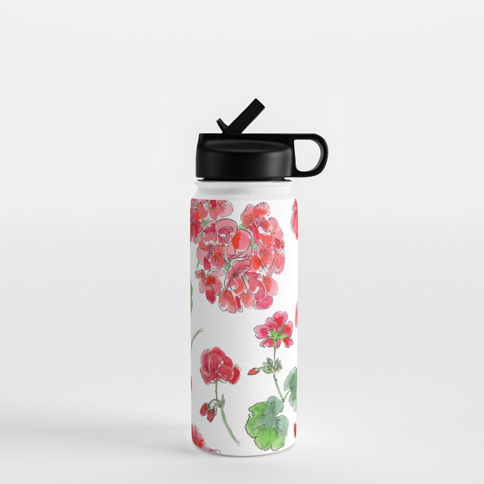 Red Geranium Pattern Water Bottle Gallery Image 1