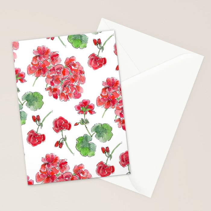Red Geranium Pattern Stationery Card Gallery Image 2