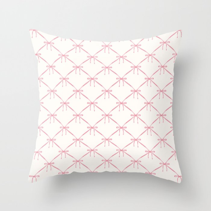 Bows & Ribbons Pattern I Pastel Pink Throw Pillow Gallery Image 1