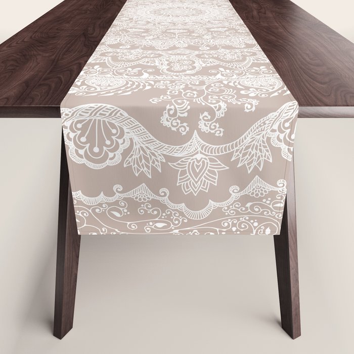 Floral dreams mandala taupe Table Runner Gallery Image 1
