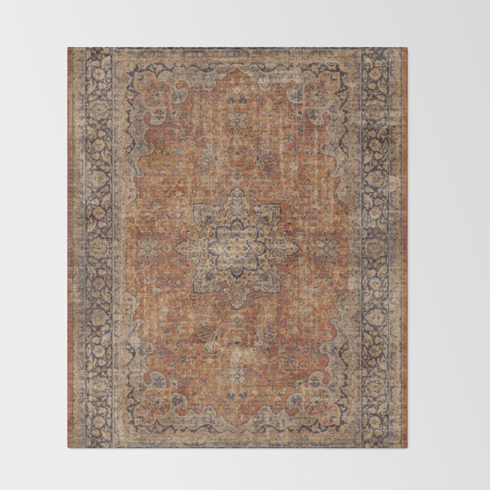 mustard antique rug Throw Blanket Gallery Image 2