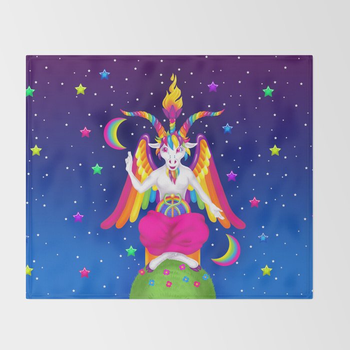 1997 Neon Rainbow Baphomet Throw Blanket Gallery Image 2