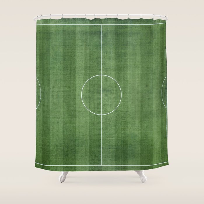 Soccer Field, Football Field, Green Grass Football Field Background Shower Curtain Gallery Image 1