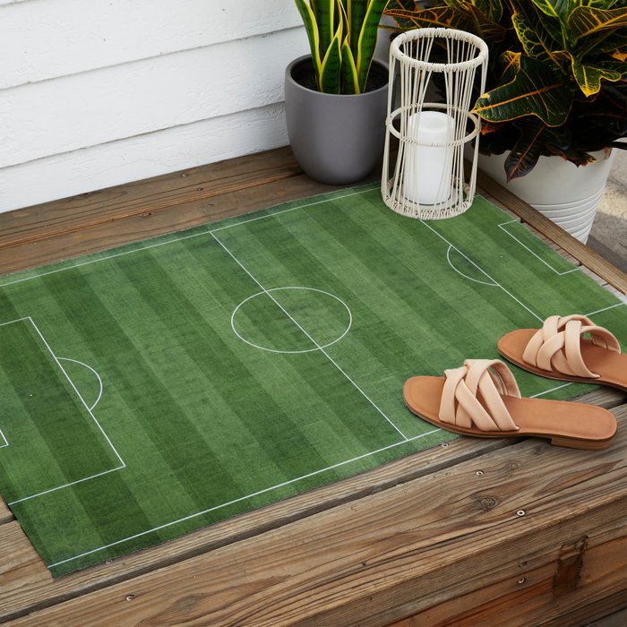 Soccer Field, Football Field, Green Grass Football Field Background Outdoor Rug Gallery Image 2