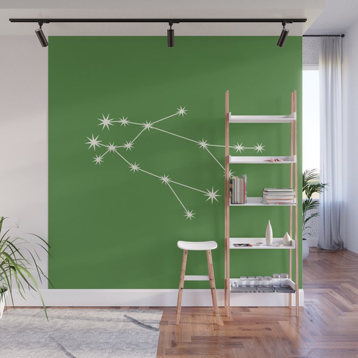 Gemini Zodiac Star Constellation Line Art Kelly Green Wall Mural Gallery Image 1